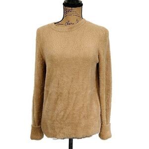 Ann Taylor Womens sz S Sweater Brown Fuzzy Long Sleeve Crew Neck Pullover